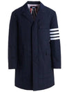 Men's 4 Bar Poly Twill Chesterfield Single Coat Navy - THOM BROWNE - BALAAN 3