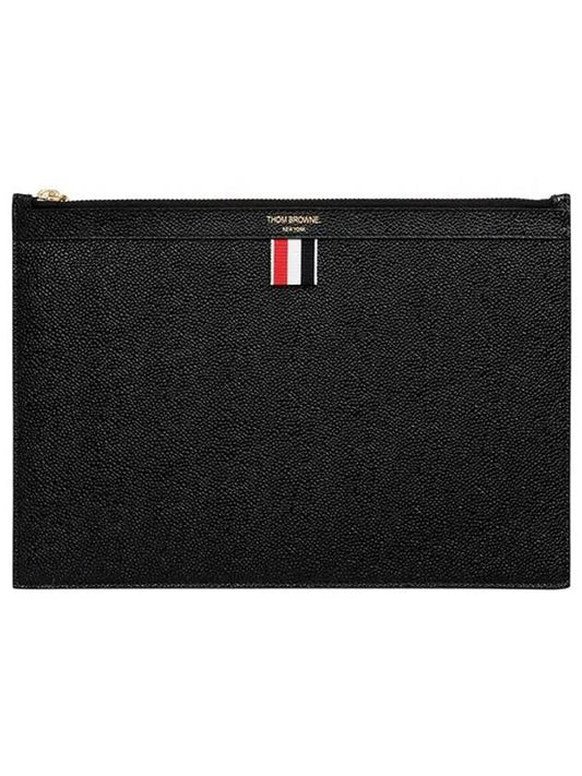 Pebble Grain Three Stripes Zipper Small Clutch Bag Black - THOM BROWNE - BALAAN 2