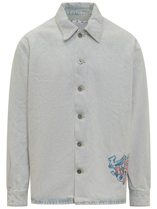 Graffiti Embroidered Button Denim Jacket Light Blue - OFF WHITE - BALAAN 6