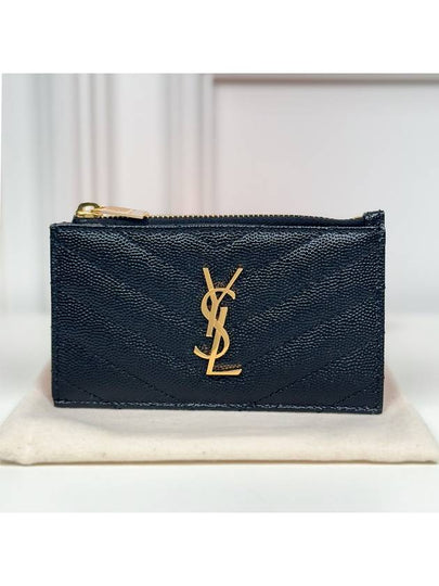 Monogram Fragment Zipper Card Wallet Black - SAINT LAURENT - BALAAN 2