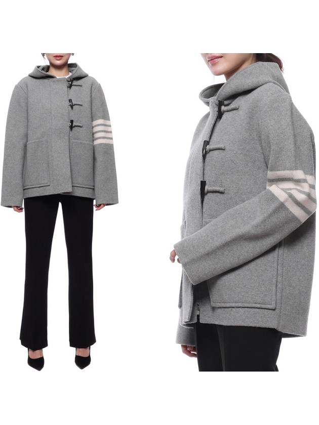 Boiled Wool 4 Bar Hooded Duffle Jacket Grey - THOM BROWNE - BALAAN 3