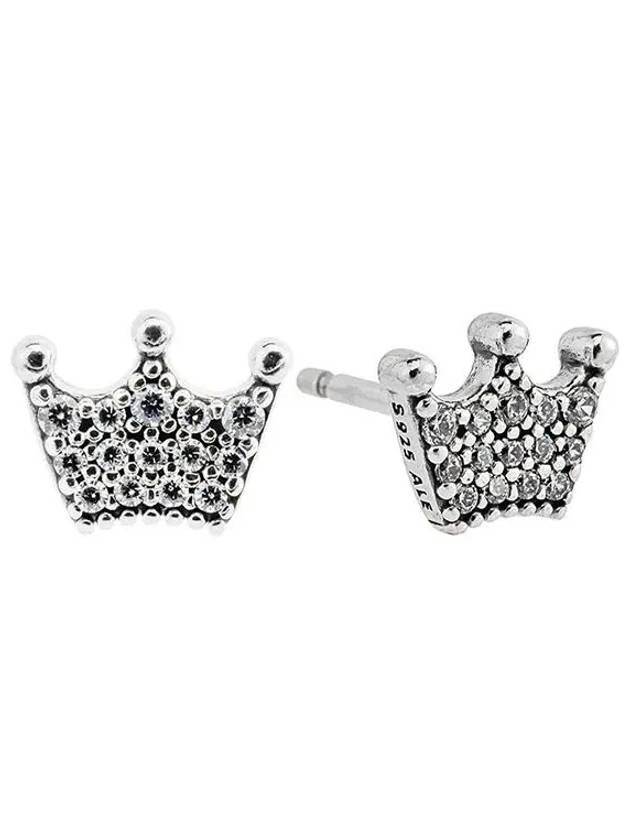 Stud Crown Earrings Silver - PANDORA - BALAAN 2