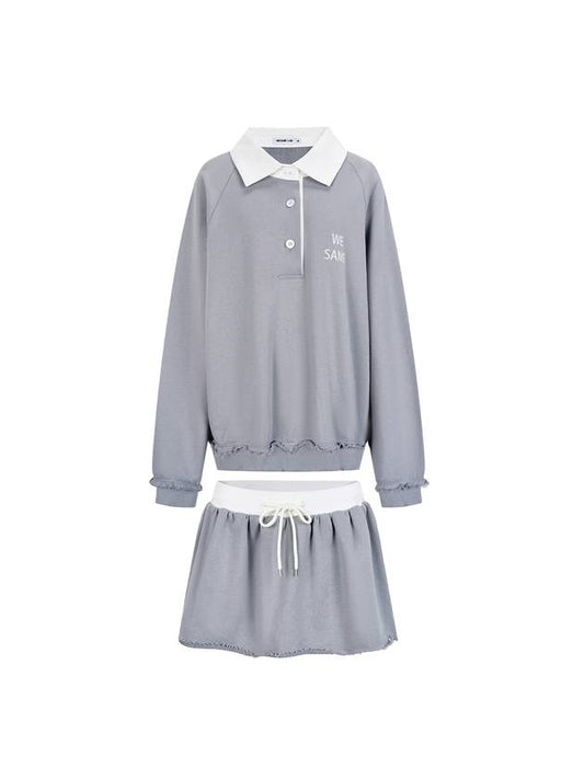 Wisame Wrap Color Block Sweatshirt Bird Skirt Set Gray - WESAME LAB - BALAAN 1