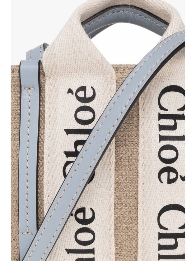 Woody Nano Linen Canvas Tote Bag White Blue - CHLOE - BALAAN 7