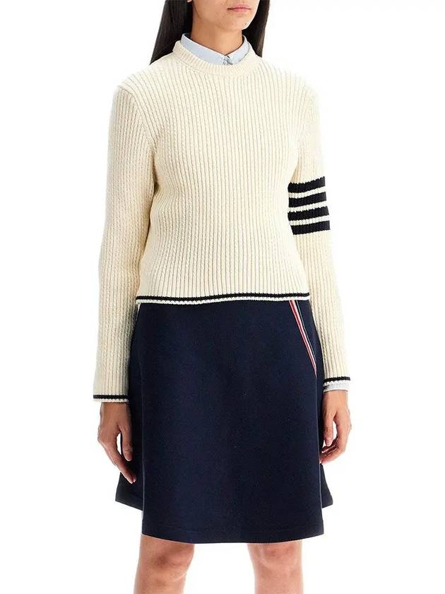 4 Bar Stripe Cable Knit Top White - THOM BROWNE - BALAAN 3