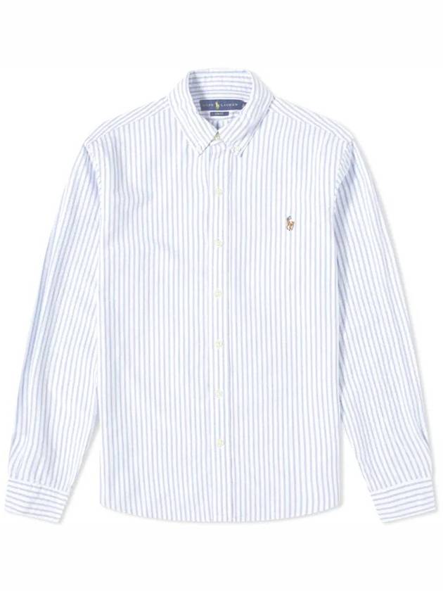 Embroidered Pony Logo Striped Long Sleeve Shirt White Light Blue - POLO RALPH LAUREN - BALAAN 2