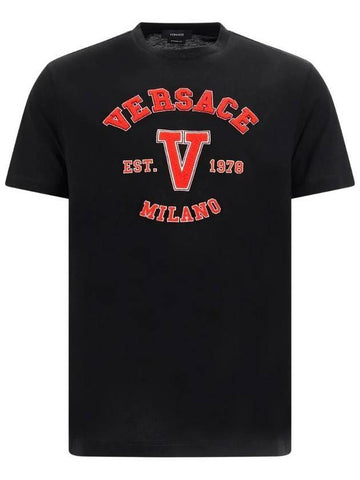 Men's Varsity Logo Short Sleeve T-Shirt Black - VERSACE - BALAAN 1