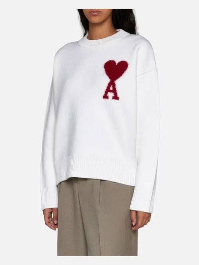 Intarsia Big Heart Logo Wool Knit Top Ivory - AMI - BALAAN 2