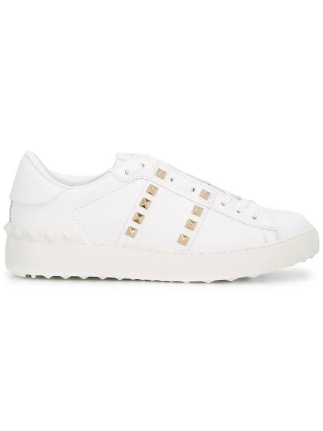 Rockstud Leather Low Top Sneakers White - VALENTINO - BALAAN 3