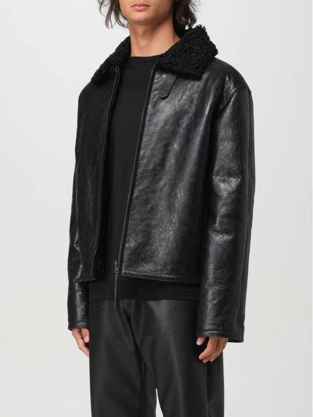 Shearling Collar Leather Jacket Black - ACNE STUDIOS - BALAAN 5