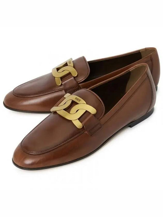 Women's Brushed Leather Logo Metal Chain Loafers Brown - TOD'S - BALAAN.
