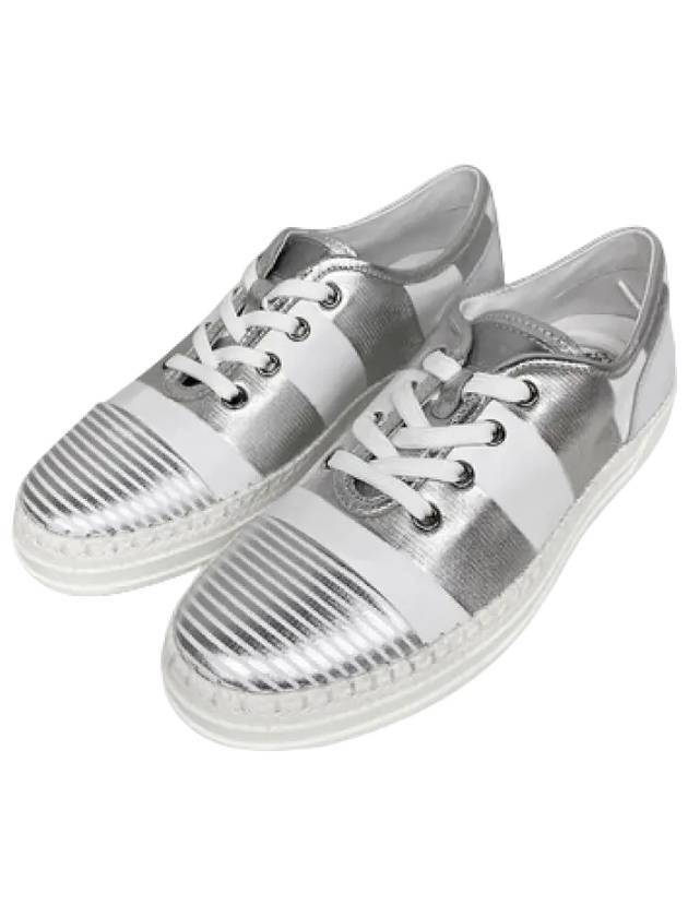 Striped Leather Low Top Sneakers White Silver - TOD'S - BALAAN 3