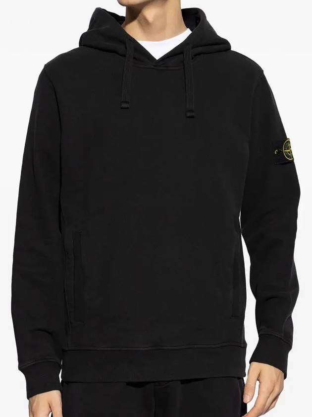 Wappen Patch Brushed Cotton Fleece Hoodie Black - STONE ISLAND - BALAAN 4