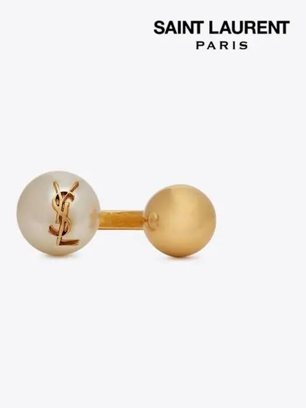 YSL Logo Pearl Ring Aging Brass Gold - SAINT LAURENT - BALAAN 4