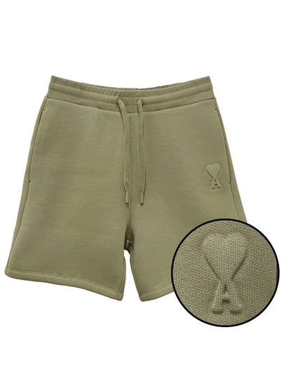 Embossed Logo Jersey Shorts Beige - AMI - BALAAN 2