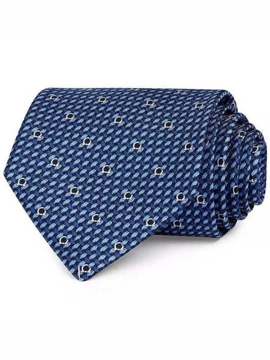 Gancini Print Silk Tie Navy Blue - SALVATORE FERRAGAMO - BALAAN 2