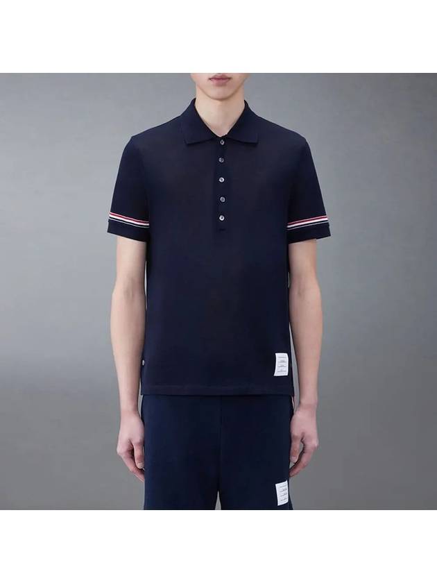 Lightweight Cotton Short Sleeve Polo Shirt Navy - THOM BROWNE - BALAAN 4