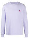 Men's Red Heart Logo Long Sleeve T-Shirt Purple - AMI - BALAAN 2