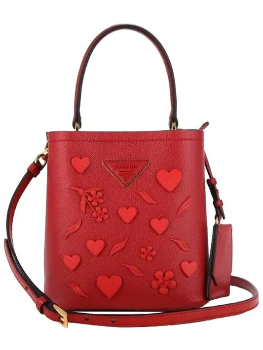 Heart Panier Bag Fiery Saffiano Small Tote Bag Red - PRADA - BALAAN.
