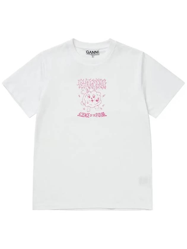 Pink Relax Bunny Logo Print Orc Cotton Short Sleeve T-Shirt White - GANNI - BALAAN 4