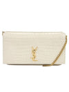 Monogram Crocodile Embossed Leather Phone Holder Chain Mini Bag Vintage White - SAINT LAURENT - BALAAN.