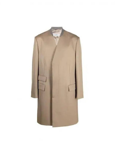 Stitched Collarless Wool Single Coat Beige - MAISON MARGIELA - BALAAN 2