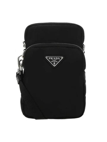 Triangle Logo Nylon Phone Case Cross Bag Black - PRADA - BALAAN 1