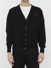 Red Heart Logo Merino Wool Cardigan Black - AMI - BALAAN 4