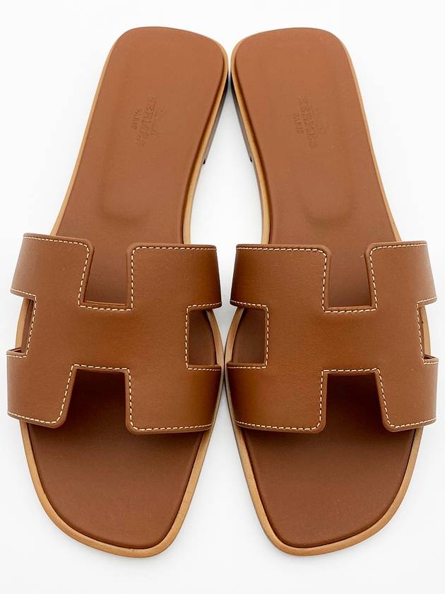 Oran Calfskin Slippers Gold Piqures Ecrues - HERMES - BALAAN 3