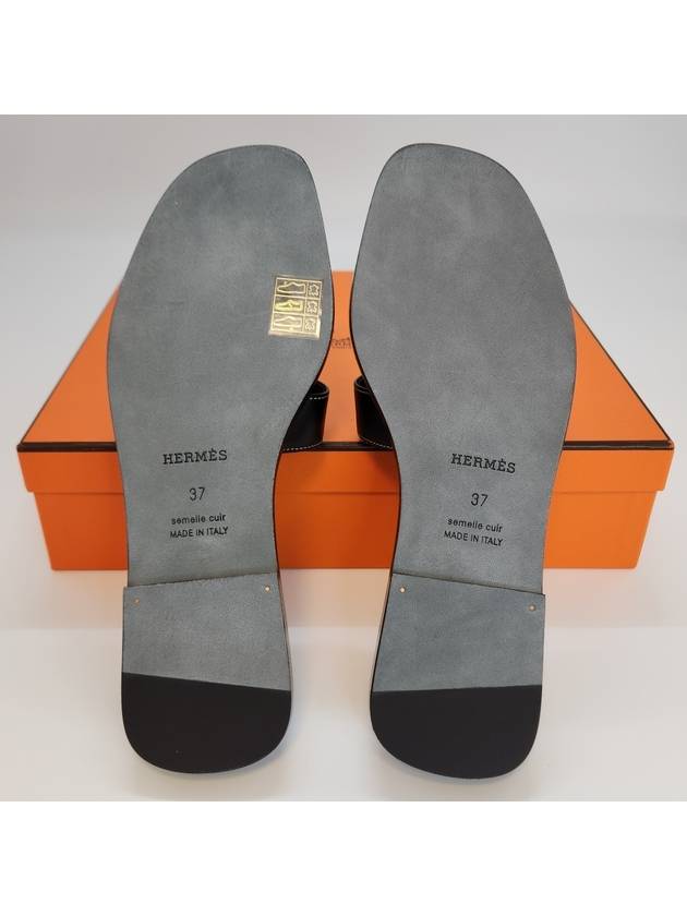 Oran Calfskin Slippers Noir Piqures Ecrues Black - HERMES - BALAAN 8