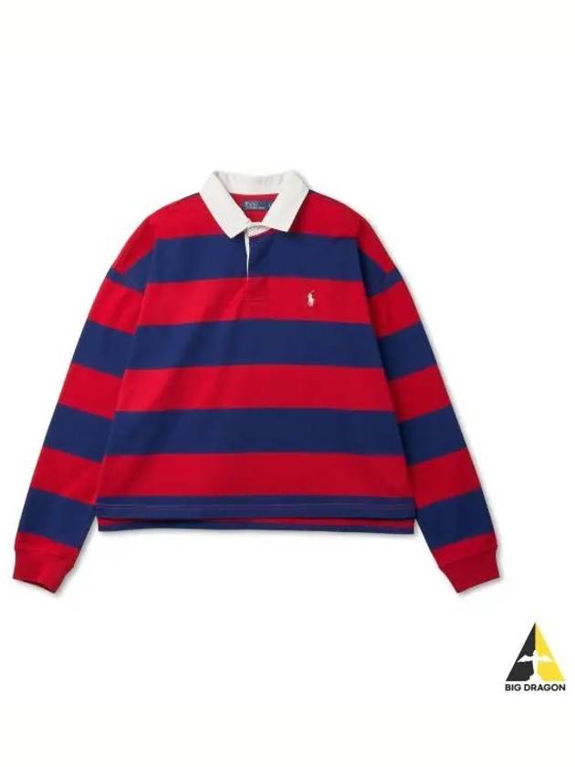 W Striped Cropped Jersey Rugby Shirt Red - POLO RALPH LAUREN - BALAAN 1