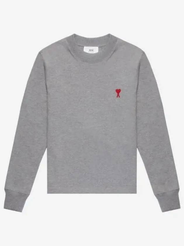 Small Heart Logo Long Sleeve T-Shirt Grey - AMI - BALAAN 2