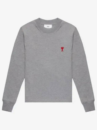 Small Heart Logo Long Sleeve T-Shirt Grey - AMI - BALAAN 2