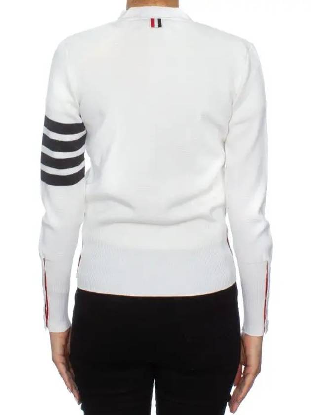 Milano Stitch 4 Bar Classic V Neck Fine Merino Wool Cardigan White - THOM BROWNE - BALAAN 5