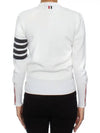 Milano Stitch 4 Bar Classic V Neck Fine Merino Wool Cardigan White - THOM BROWNE - BALAAN 5