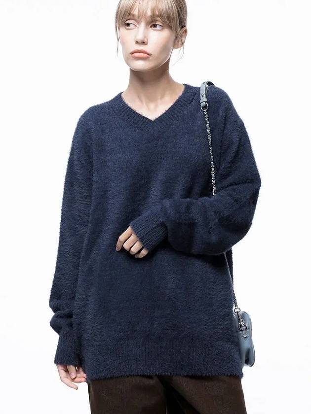 Four Woman Women s W243TP07NY Soft Mohair Angora V neck Knit Navy - CHANCE'S NOI - BALAAN 7