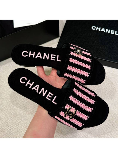 Mule slippers crochet black pink camel CC logo decoration - CHANEL - BALAAN 2