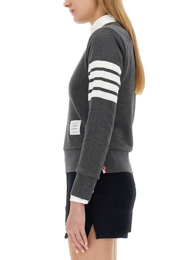 Engineered 4 Bar Stripe Loopback Jersey Knit Crewneck Sweatshirt Dark Grey - THOM BROWNE - BALAAN 5