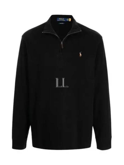 Embroidered Pony Logo Half Zip-Up Knit Top Black - POLO RALPH LAUREN - BALAAN 2