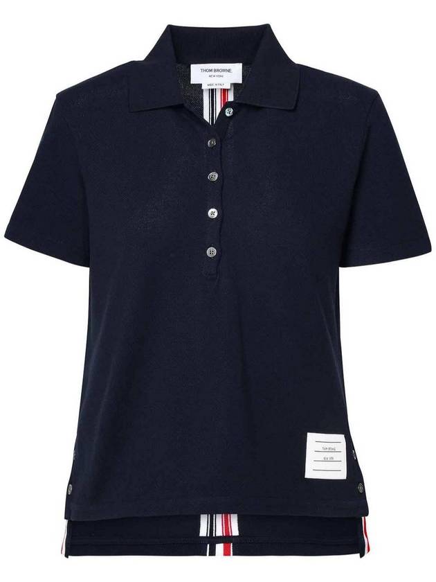 Classic Pique Center Back Stripe Relaxed Fit Short Sleeve Polo Shirt Navy - THOM BROWNE - BALAAN 3