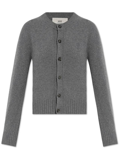 Logo Cashmere Wool Cardigan Grey - AMI - BALAAN 2