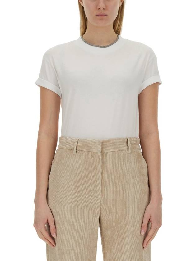 Crew Neck Turn-Up Sleeve Short Sleeve T-Shirt White - BRUNELLO CUCINELLI - BALAAN 3