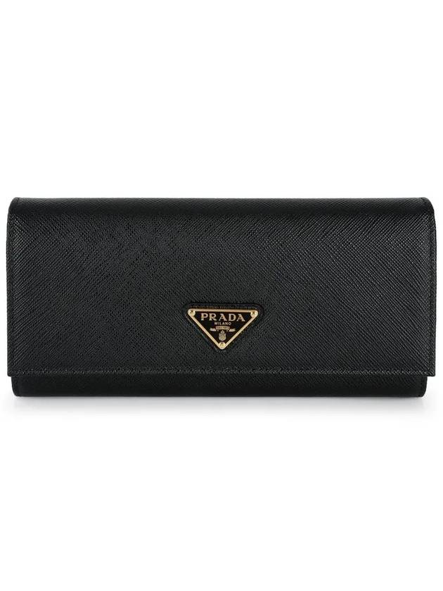 Saffiano Triangular Logo Flap Long Wallet Black - PRADA - BALAAN 2