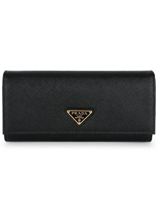 Saffiano Triangular Logo Flap Long Wallet Black - PRADA - BALAAN 2