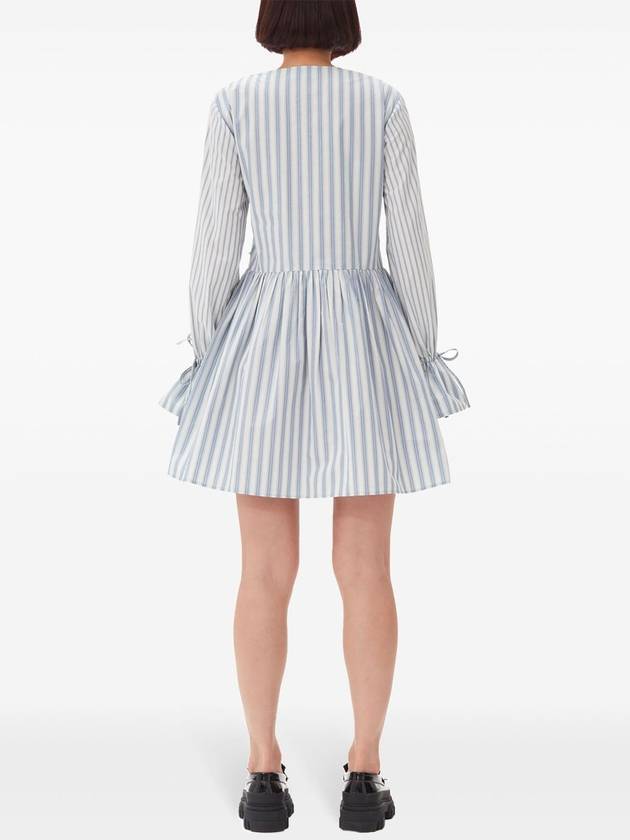 Stripe Cotton Wrapped Short Dress Clear Blue - GANNI - BALAAN 5