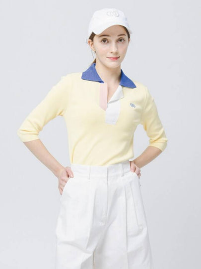 Cool Tetched Open Neck Light Yellow Shirt Collar Knit DO3222PO31 - DOYOUKNOWMC GOLF WEAR - BALAAN 2