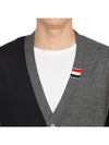 Fun Mix Fine Merino Jersey Stripe Relaxed V-Neck Cardigan Navy Grey - THOM BROWNE - BALAAN 8