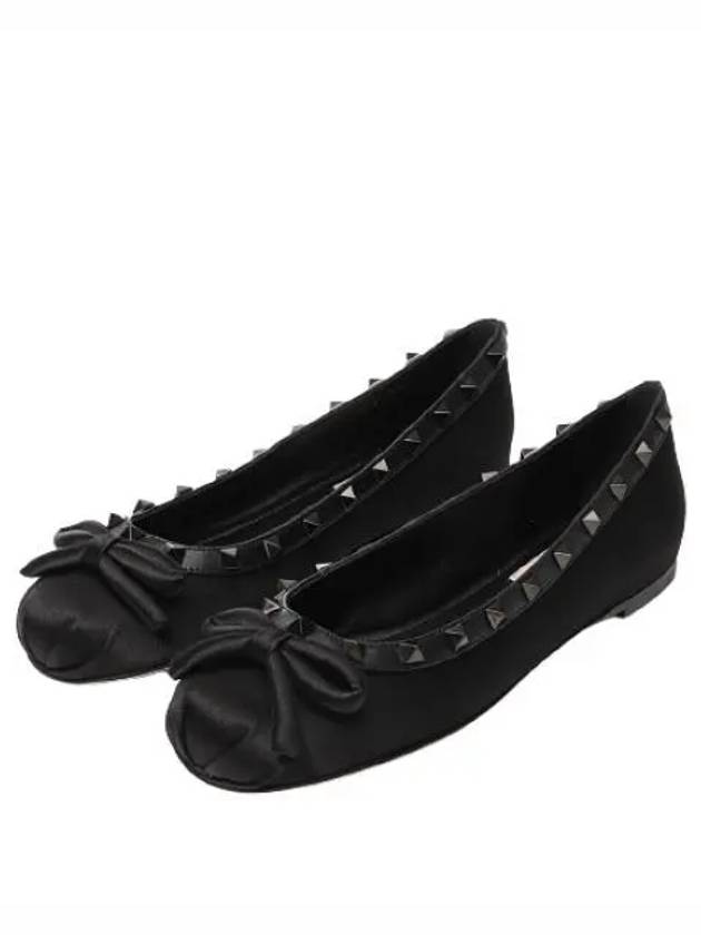 Rockstud Bow Detail Ballerina Flats Shoes Black - VALENTINO - BALAAN 2