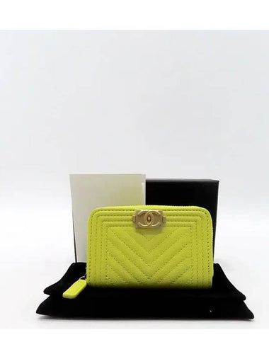 A80602 Yellow Caviar Calfskin Boy Zip up Card Business Coin Wallet - CHANEL - BALAAN 1