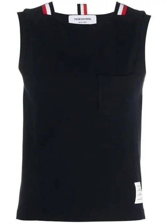 Women's Pick Rib Gusset Boat Neck Sleeveless Navy - THOM BROWNE - BALAAN.